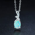 Water drop shaped opal pendant necklace on adjustable O-shaped alloy chain in rose gold or white finish