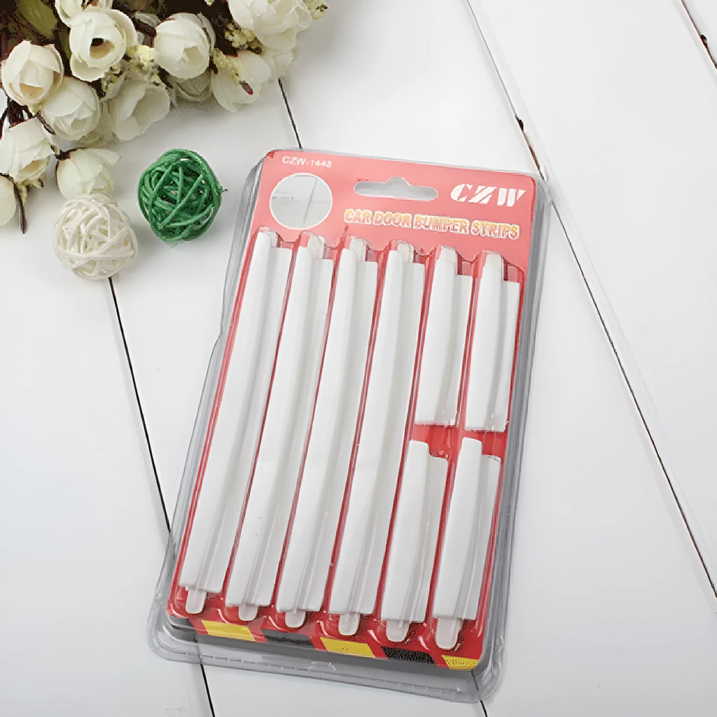 White plastic car door edge anti-collision strip protector set.