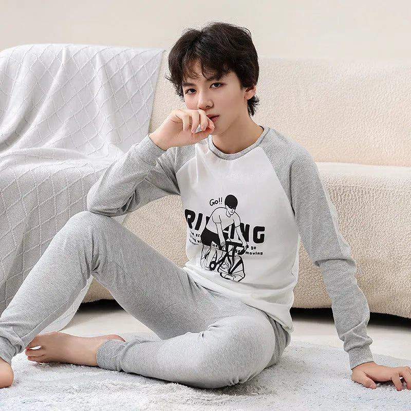 Children's cotton pyjama set in a patterned style, long-sleeve top and pants, available in multiple colours