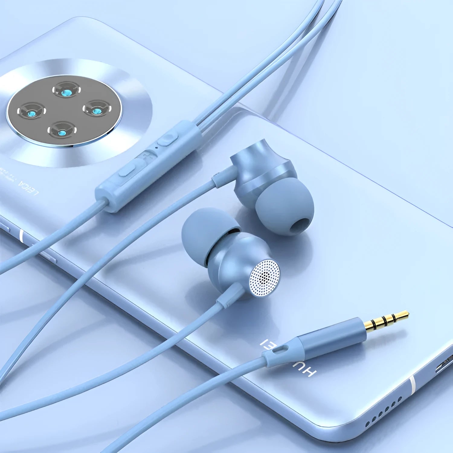 In-ear wired metal earphones with 3.5mm plug and microphone in black