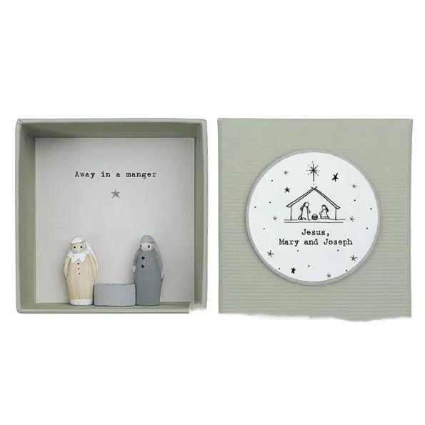 Boxed modern style resin Guardian Angel ornament gift for friends.
