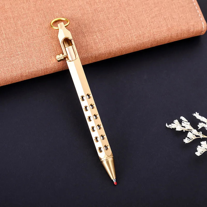 Brass hexagonal retro rollerball pen with 6-angle barrel design and 0.5mm writing tip