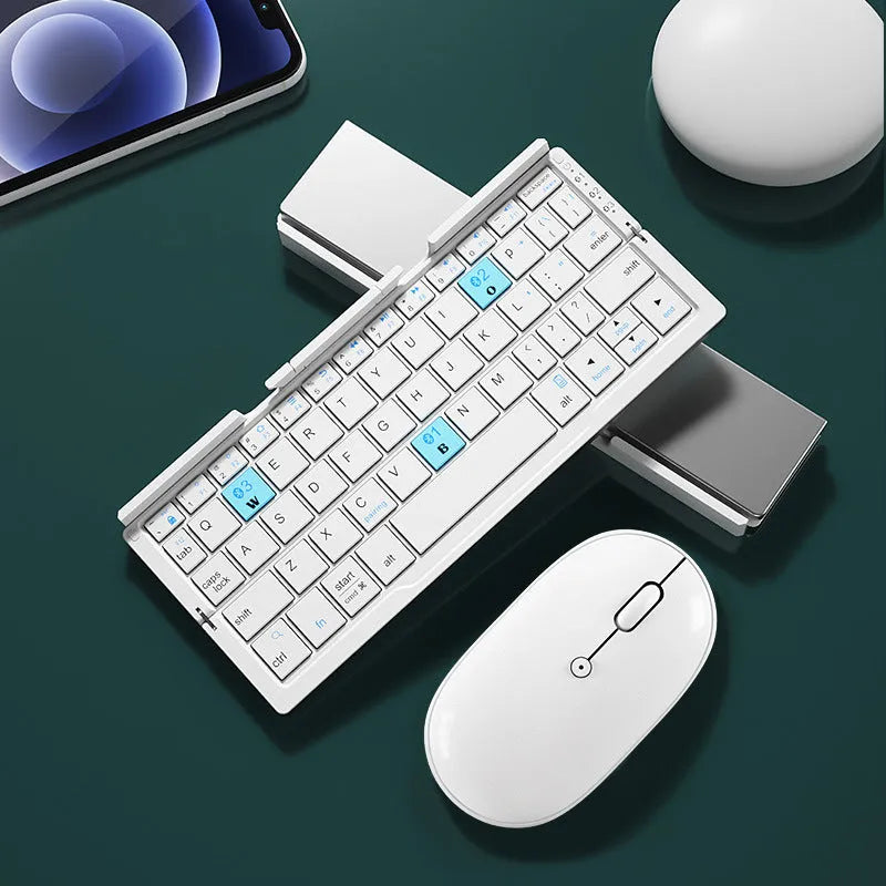 Mini folding aluminium Bluetooth keyboard with integrated stand for phones and tablets
