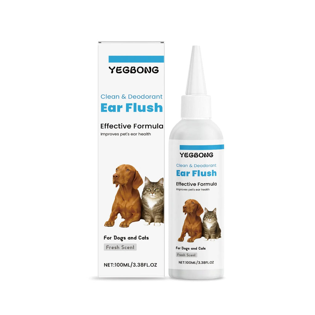 100ml bottle of ear cleaner solution for dogs and cats to remove earwax