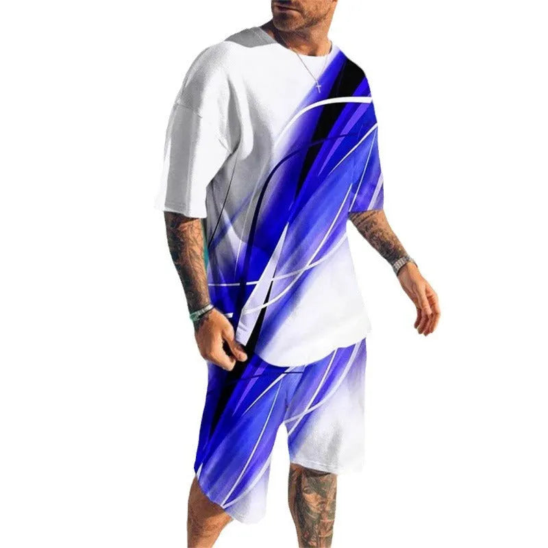 Short sleeve men's leisure set suit in mesh cloth with matching shorts, colour K155