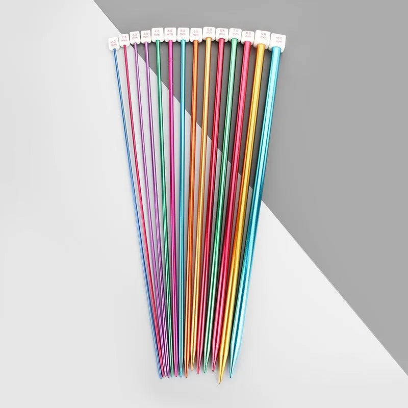 Lengthened crochet hook set with protective caps showing 14 different sizes from 2.0mm to 10.0mm