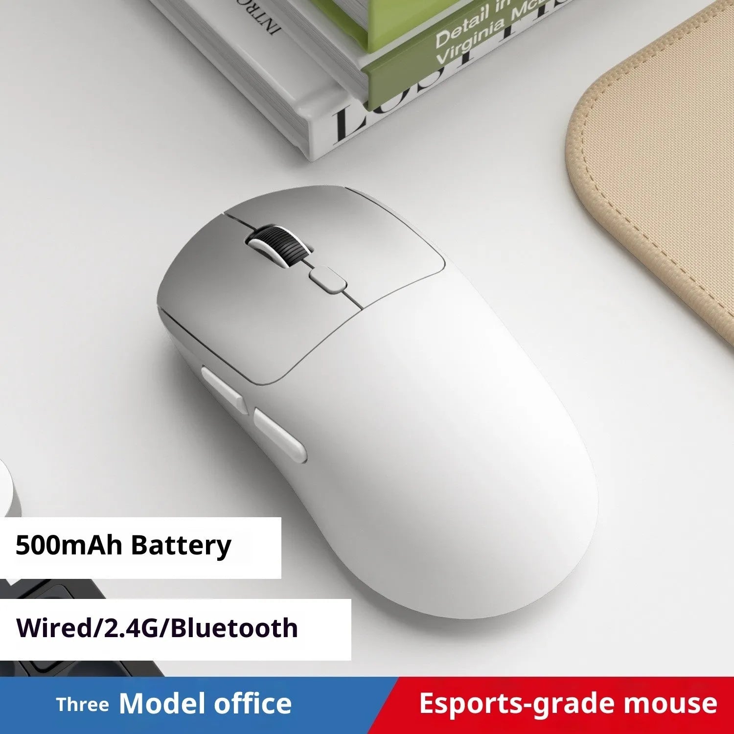 Multi-colour three-mode Bluetooth wireless mouse with USB receiver and charging cable for laptop use