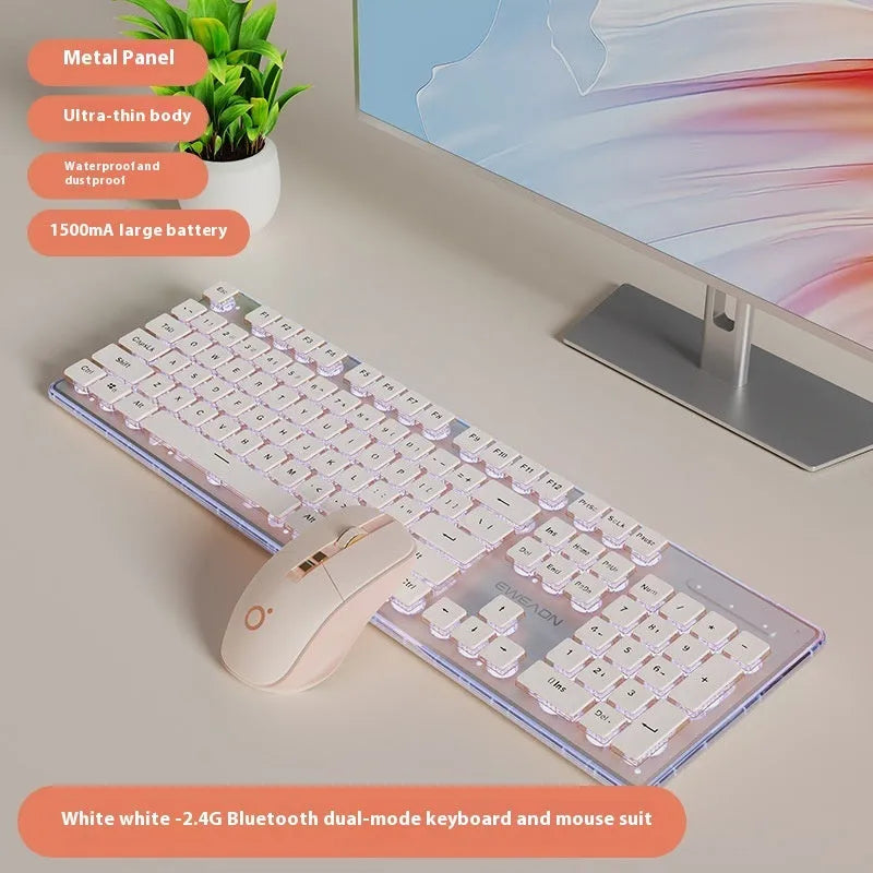 Prewalker V3 silent keyboard and mouse set in retro green colour on a desk.