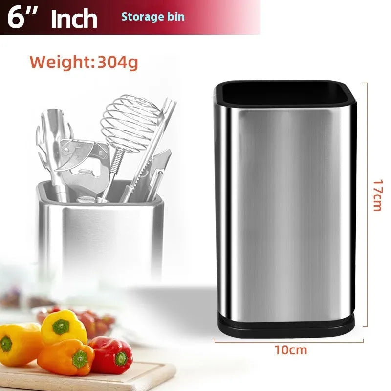 Stainless steel kitchen tool holder with 8 inch knife organiser and detachable storage bucket in black colour