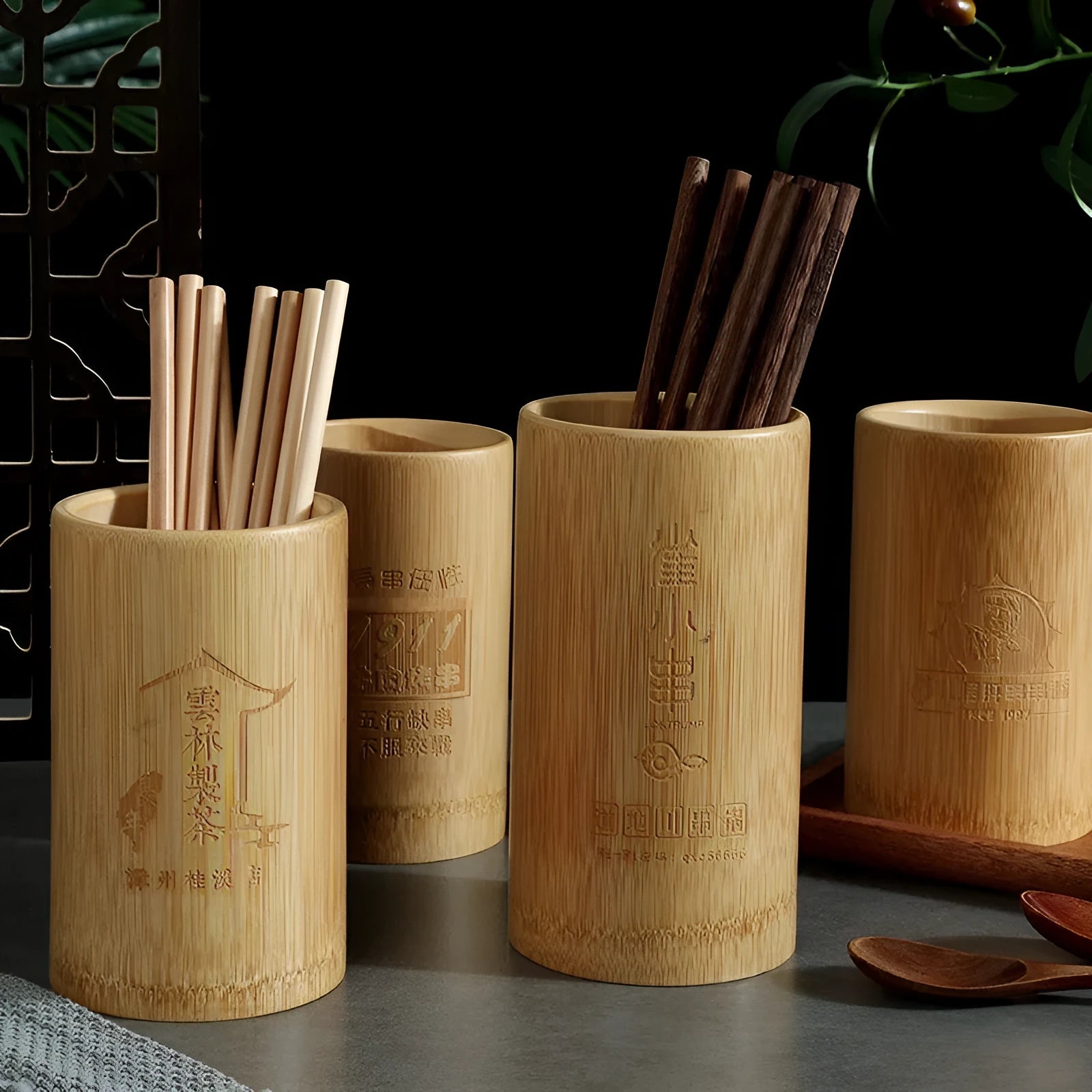 Bamboo chopsticks holder in various sizes from 12x8cm to 18x9cm for household storage