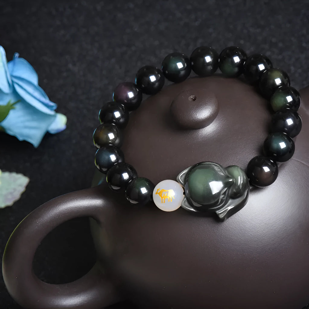 Natural obsidian bracelet with 10mm beads in three national style variations