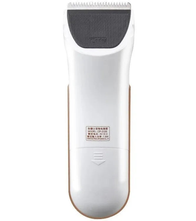 White cordless pet hair clipper with ceramic blade for dog and cat grooming