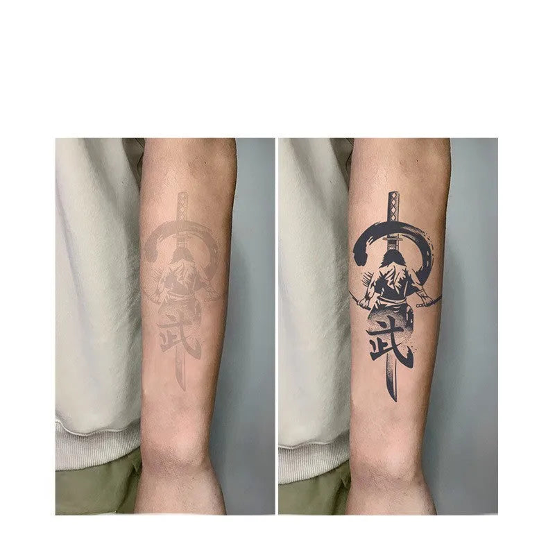 Waterproof warrior tattoo sticker with samurai geometry design, 11x18cm, transfer printing