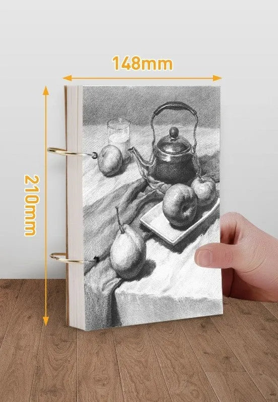 Thickened 8K sketchbook with 70 sheets, detachable coil binding, open to a marker drawing on white paper