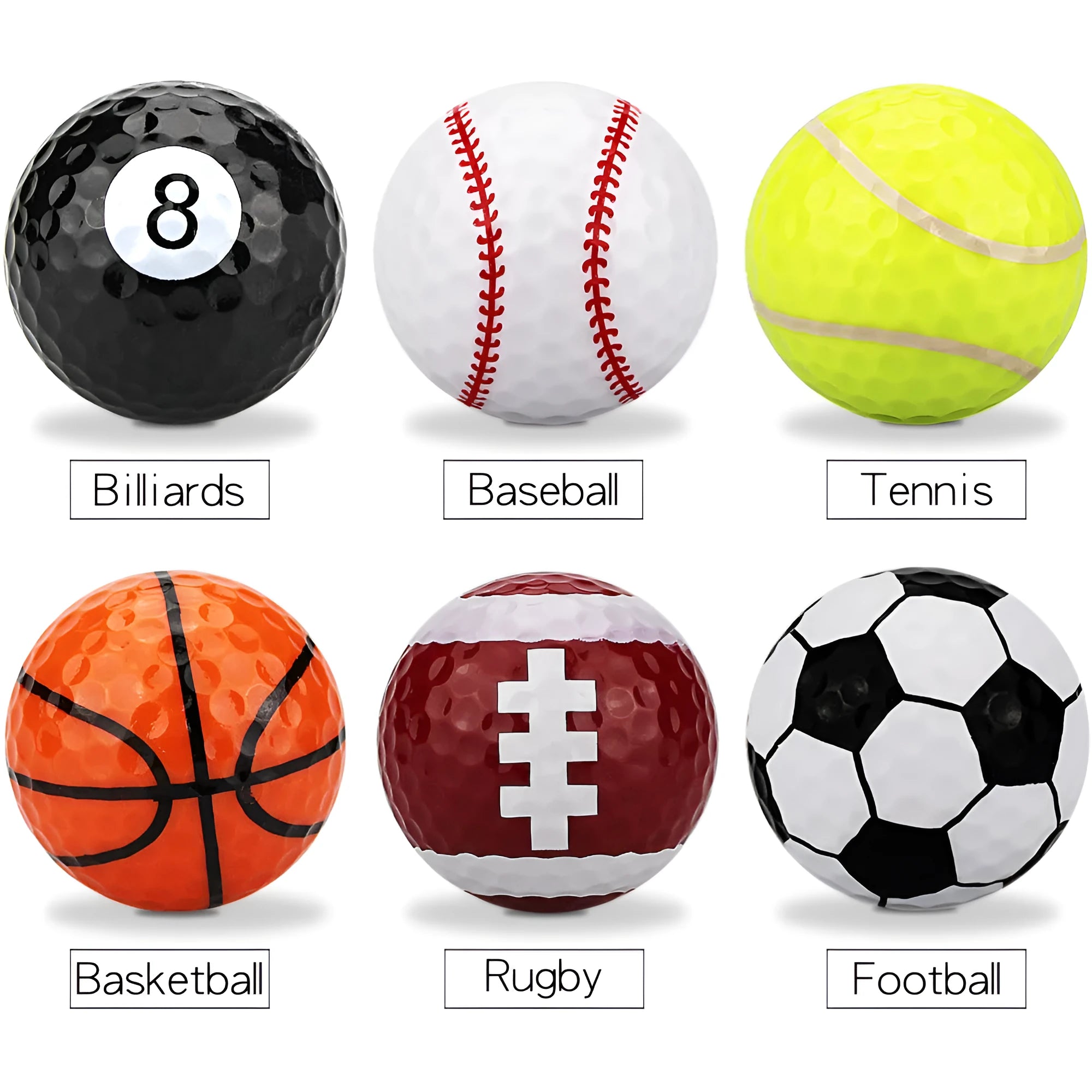 Golf practice ball with Surlyn cover and seamless dimple design, random colour, on green surface