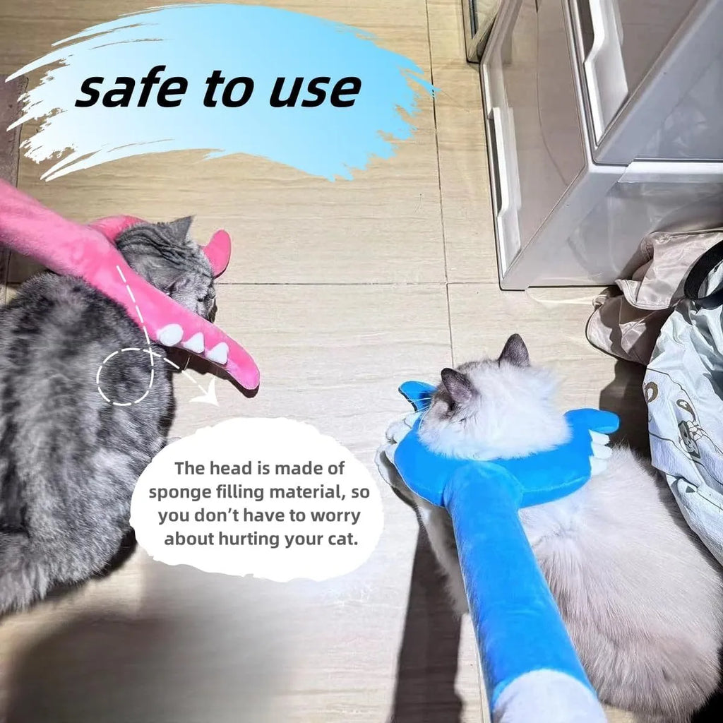70cm blue plush cat wand toy with foam-filled head for indoor cats