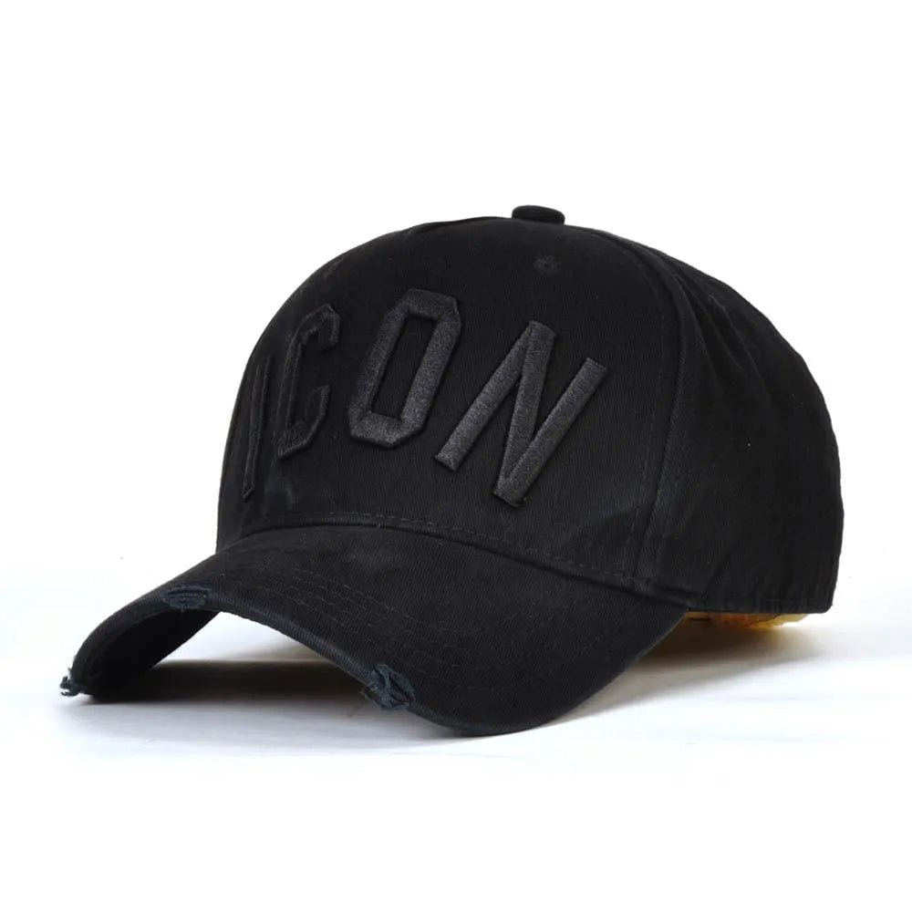 Cotton baseball cap with embroidered letters, dome top, available in black blue red colours