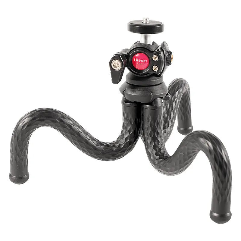Black flexible octopus tripod with mobile phone clip extended to 360mm.