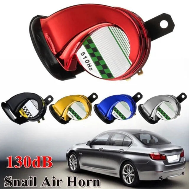 12V waterproof motorcycle snail horn in black with mounting bracket