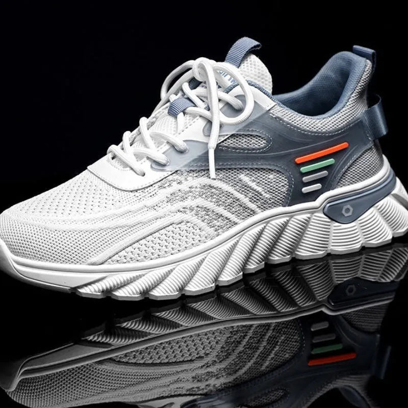 Men's white blue platform casual sports shoes with mesh upper and cross shoulder straps