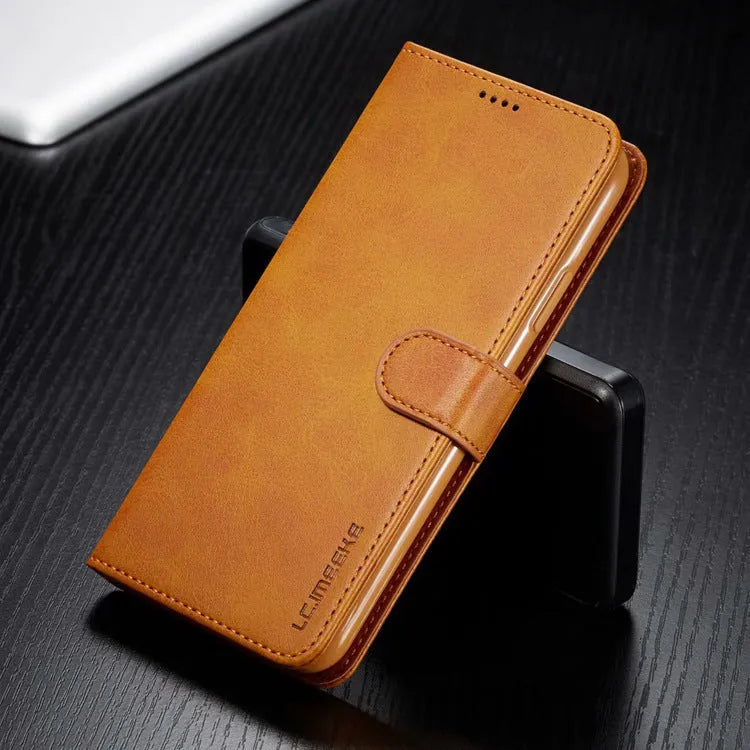 Calf pattern magnetic buckle flip wallet phone case for Apple iPhone in solid colour