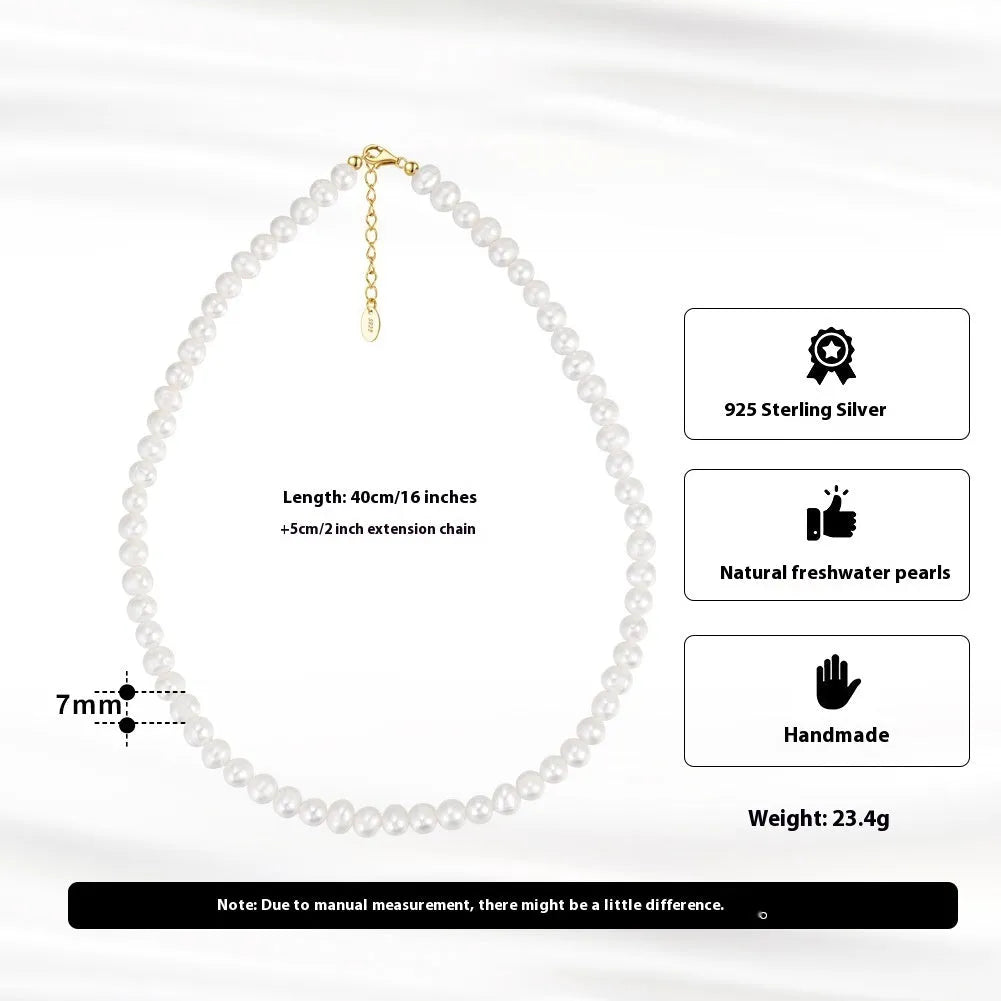 Women's adjustable freshwater pearl necklace with 925 sterling silver electroplating