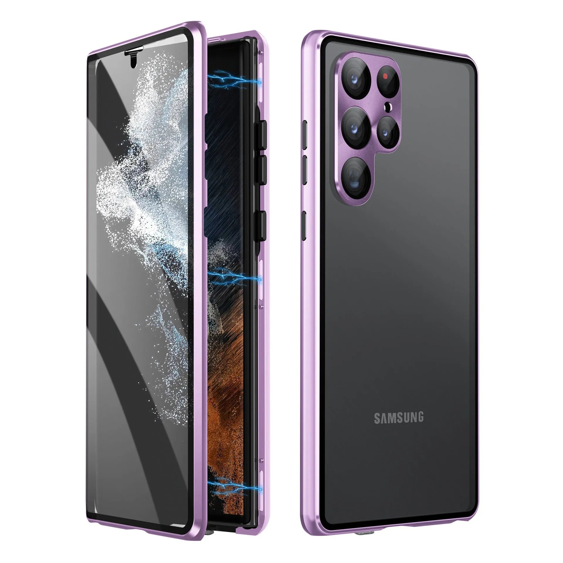 Peep-proof magnetic mirror phone case for Samsung S24 Ultra in black metal construction