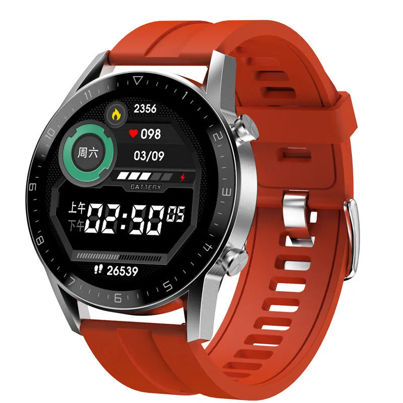 Multifunctional sports watch with black genuine leather strap and 1.3-inch touch screen display