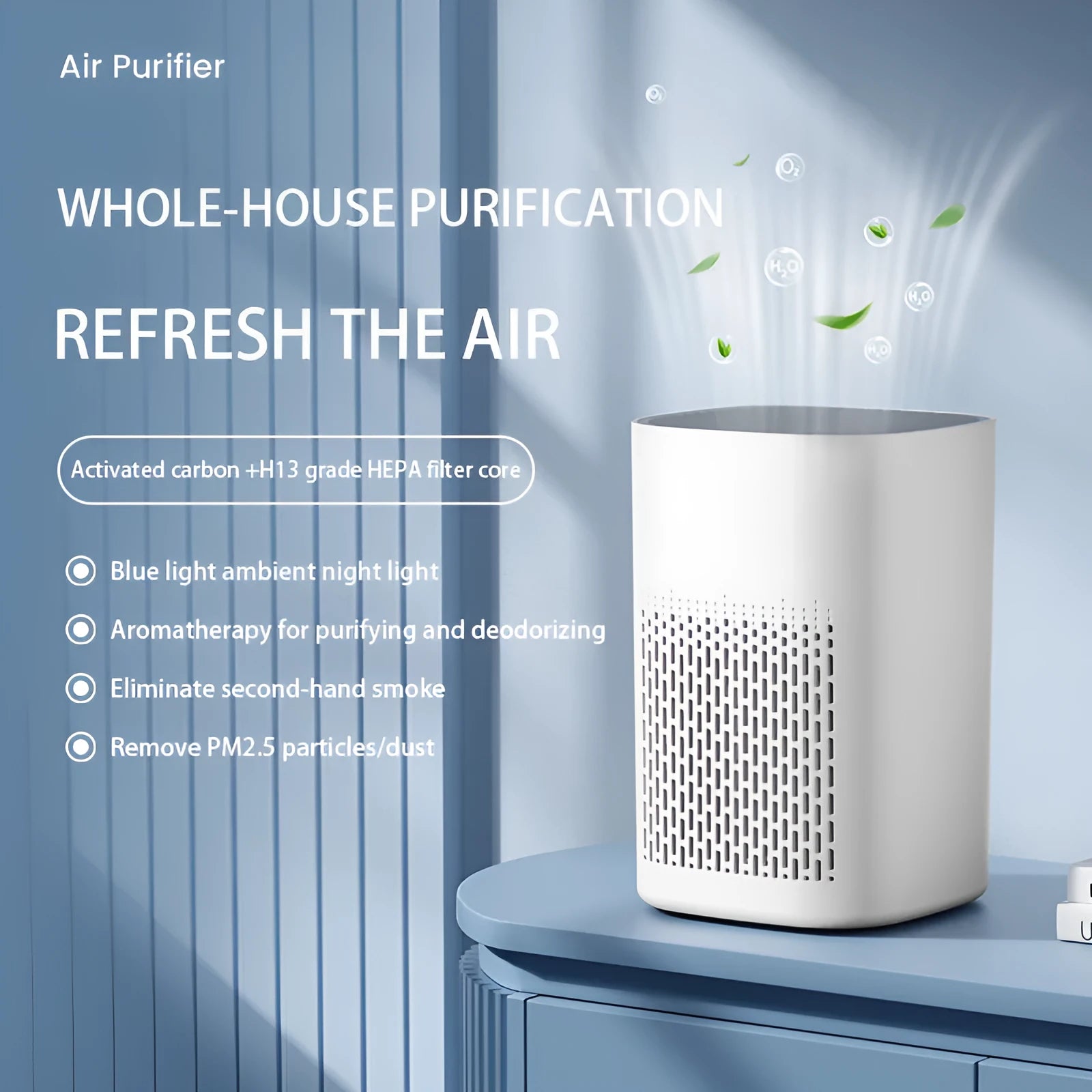 Simple style USB desktop air purifier unit for small rooms under 10 square metres.