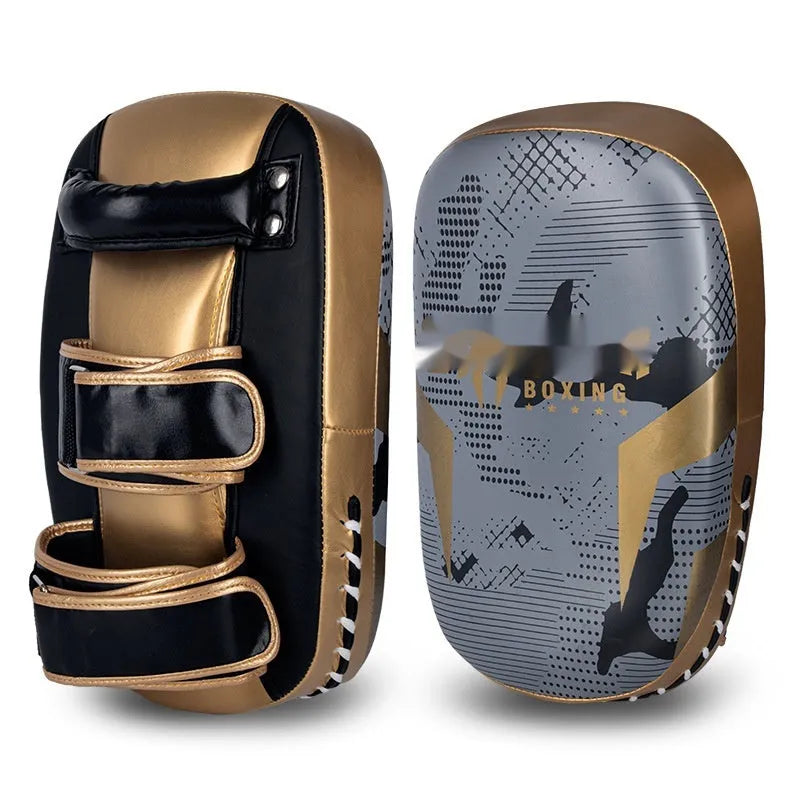 Vertical PU camouflage kick pad for taekwondo and boxing training, shown on floor