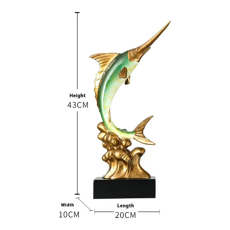 European style swordfish decorative ornament in resin and plastic, shown in one of four colour options