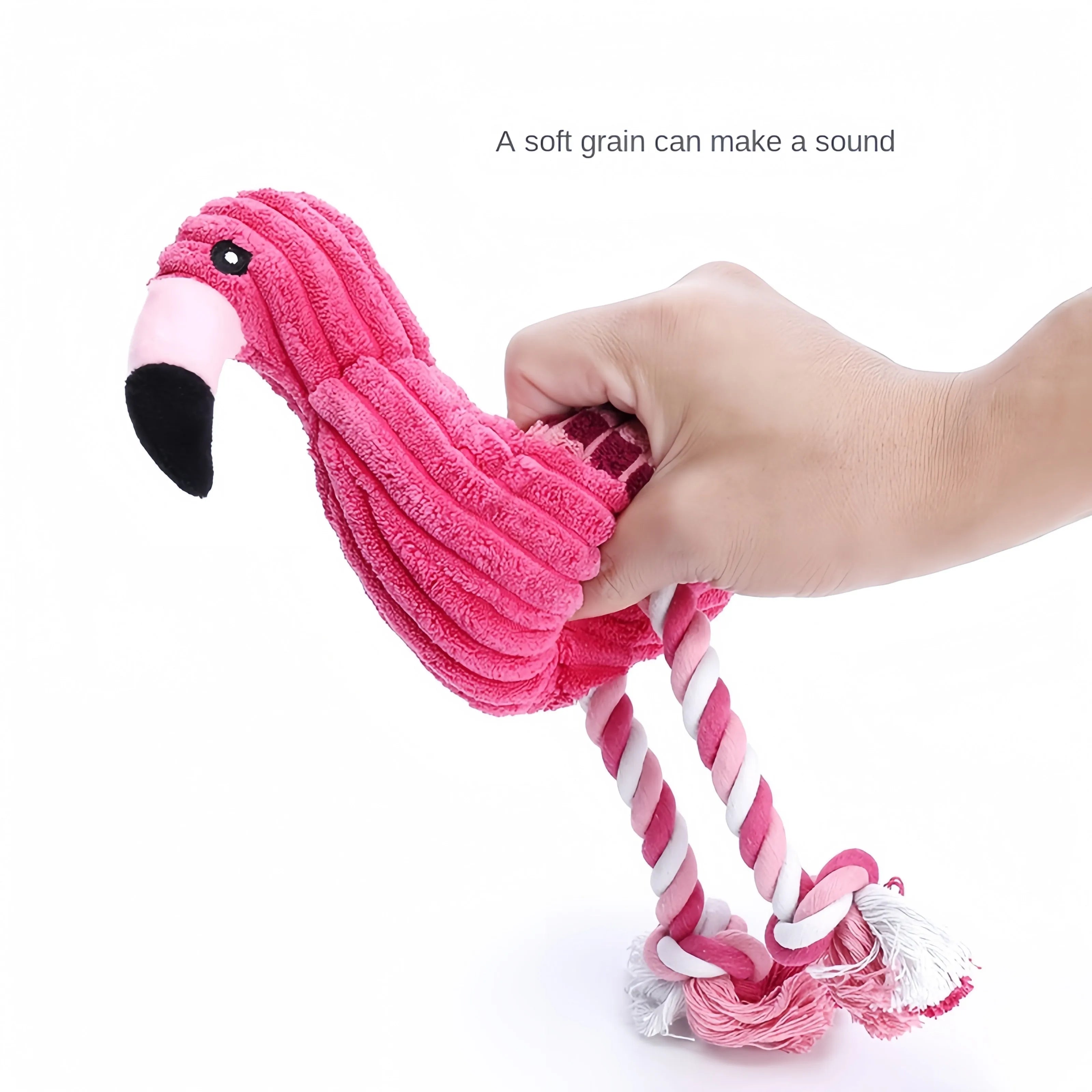 Pink corduroy animal-shaped squeaky plush dog toy for small and large dogs