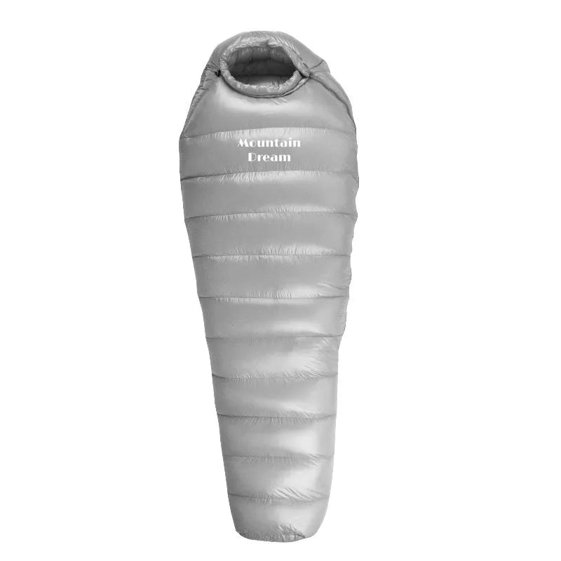 Ultralight mummy down-filled sleeping bag for adults, 400T nylon shell, white duck down fill, 210x80x50cm