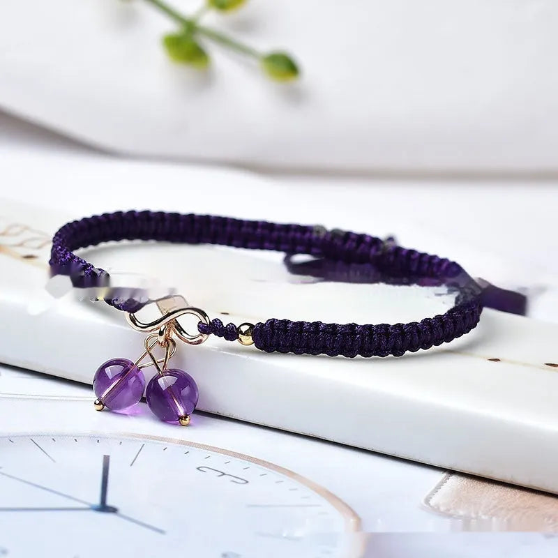 Women's adjustable natural strawberry quartz cherry bracelet with crystal beads and silver-tone magnetic clasp.