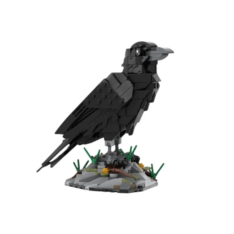 Small particle creative crow model assembled toy building block set in crow colour on white background