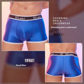Men's shiny silky nylon boxer shorts in black, white and sapphire blue colours