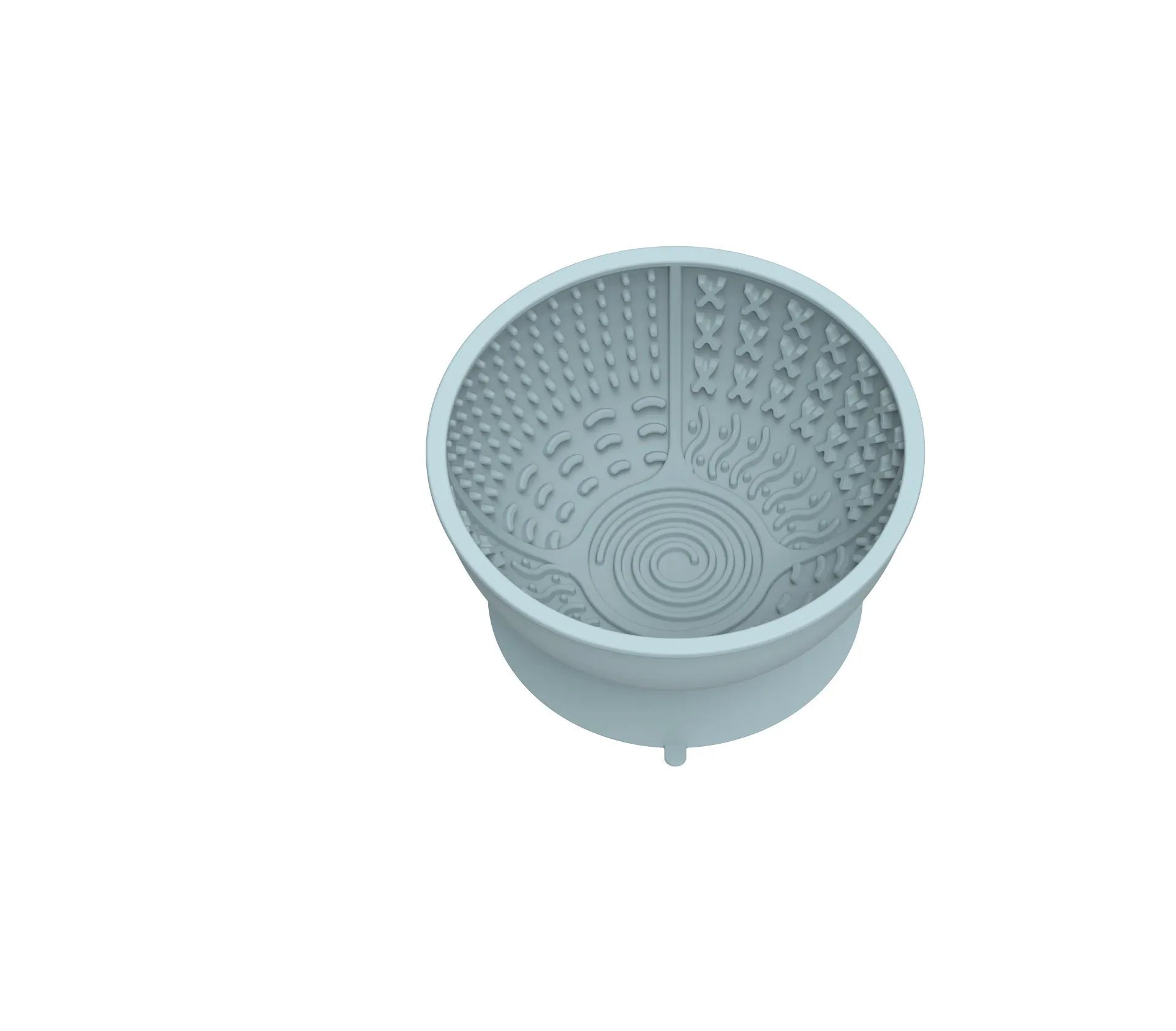 Cyan silicone dog slow feeder bowl with textured licking mat surface and suction cup base