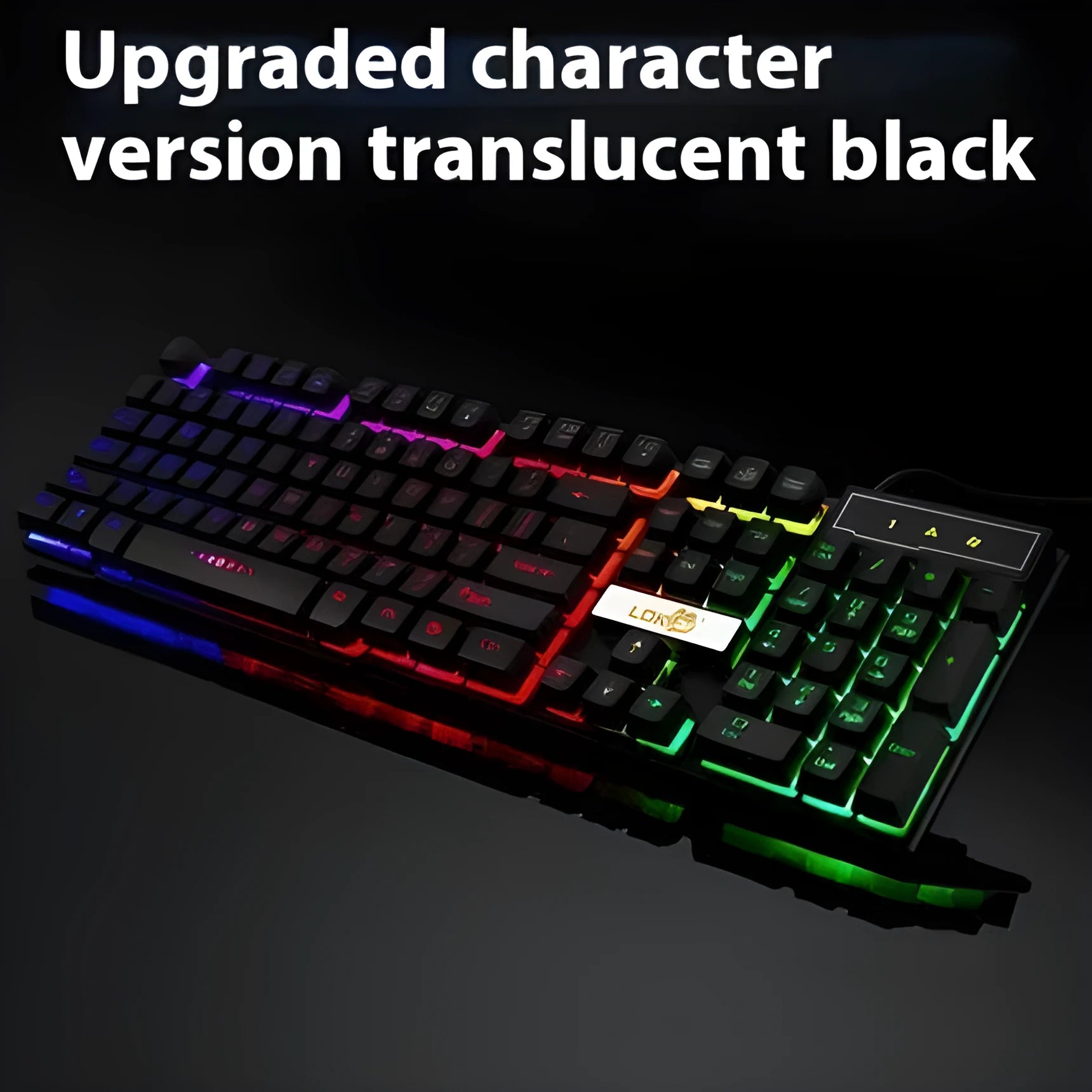 Gaming keyboard USB cable with glowing LED strip in white or black colour options