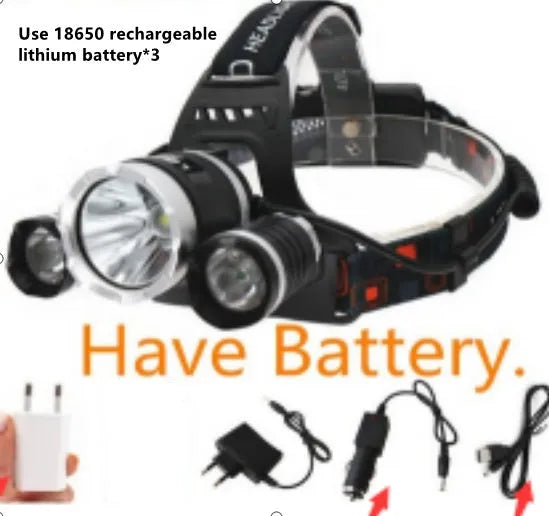 Aluminium alloy rechargeable headlamp with adjustable headband and bright LED light.