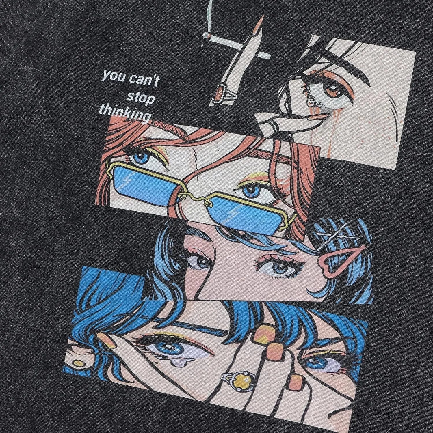 Men's retro cotton-padded t-shirt with cartoon digital printing in loose fit streetwear style