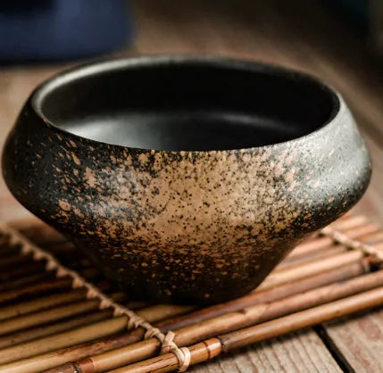 Ceramic Japanese soup bowl with stone conch shape and traditional Edo pattern design