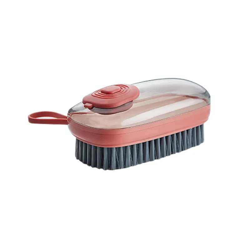 Automatic liquid cleaning brush for shoes and laundry with ergonomic grip in blue, green or red colour
