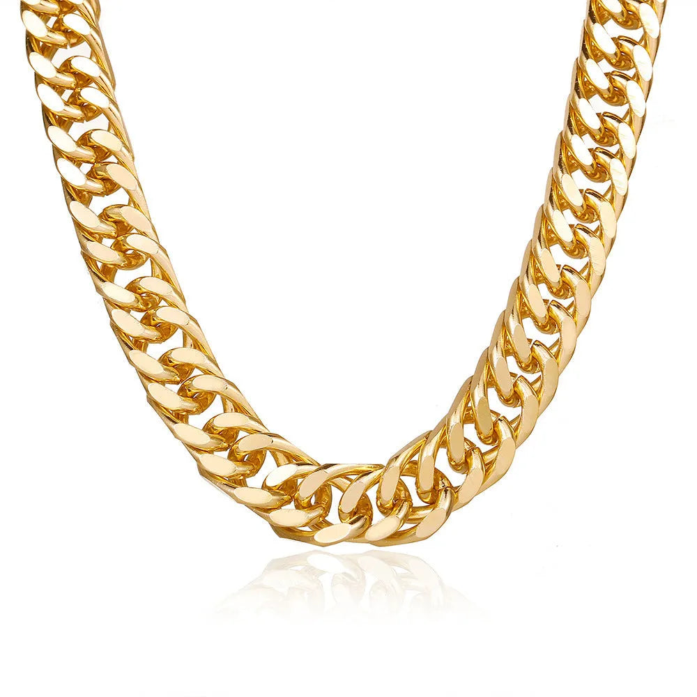 Gold-coloured thick chain necklace for women, measuring 32cm in length.