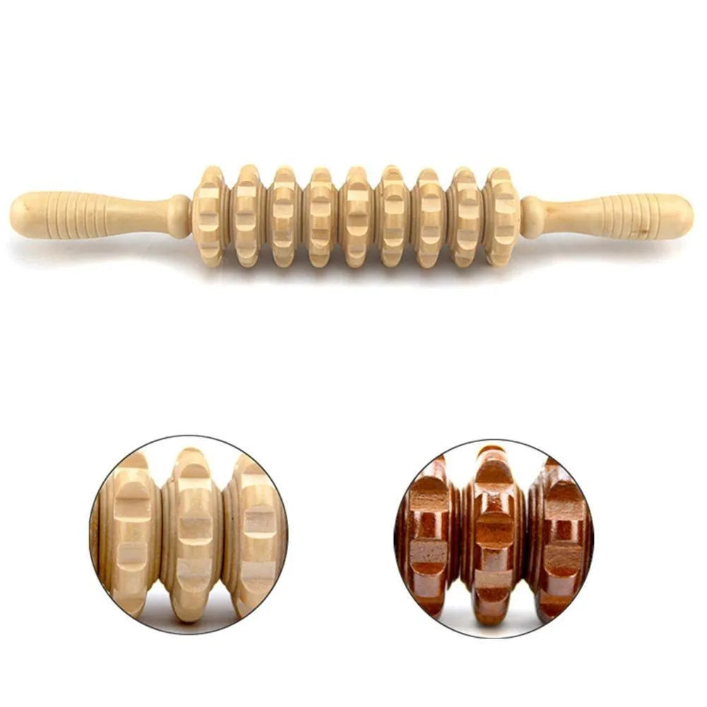 Gym Sports wooden roller massage stick 39 cm length 18 cm roller with steel shaft, five style options