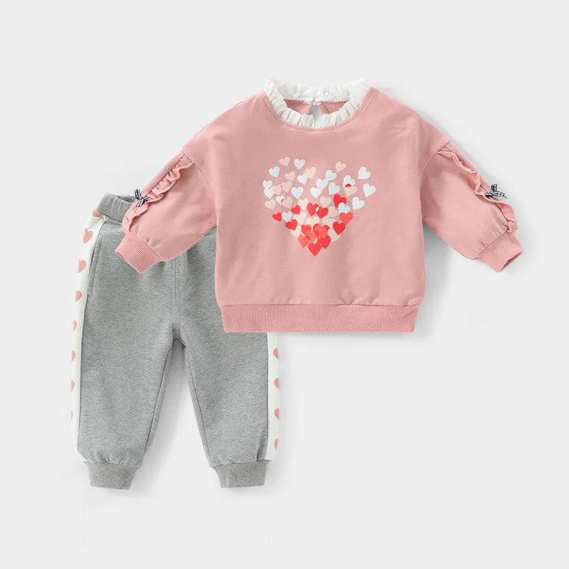 Baby girl cotton autumn suit long sleeve pullover trousers plain Duo Duo Love Suit colour 95% cotton 80-120cm