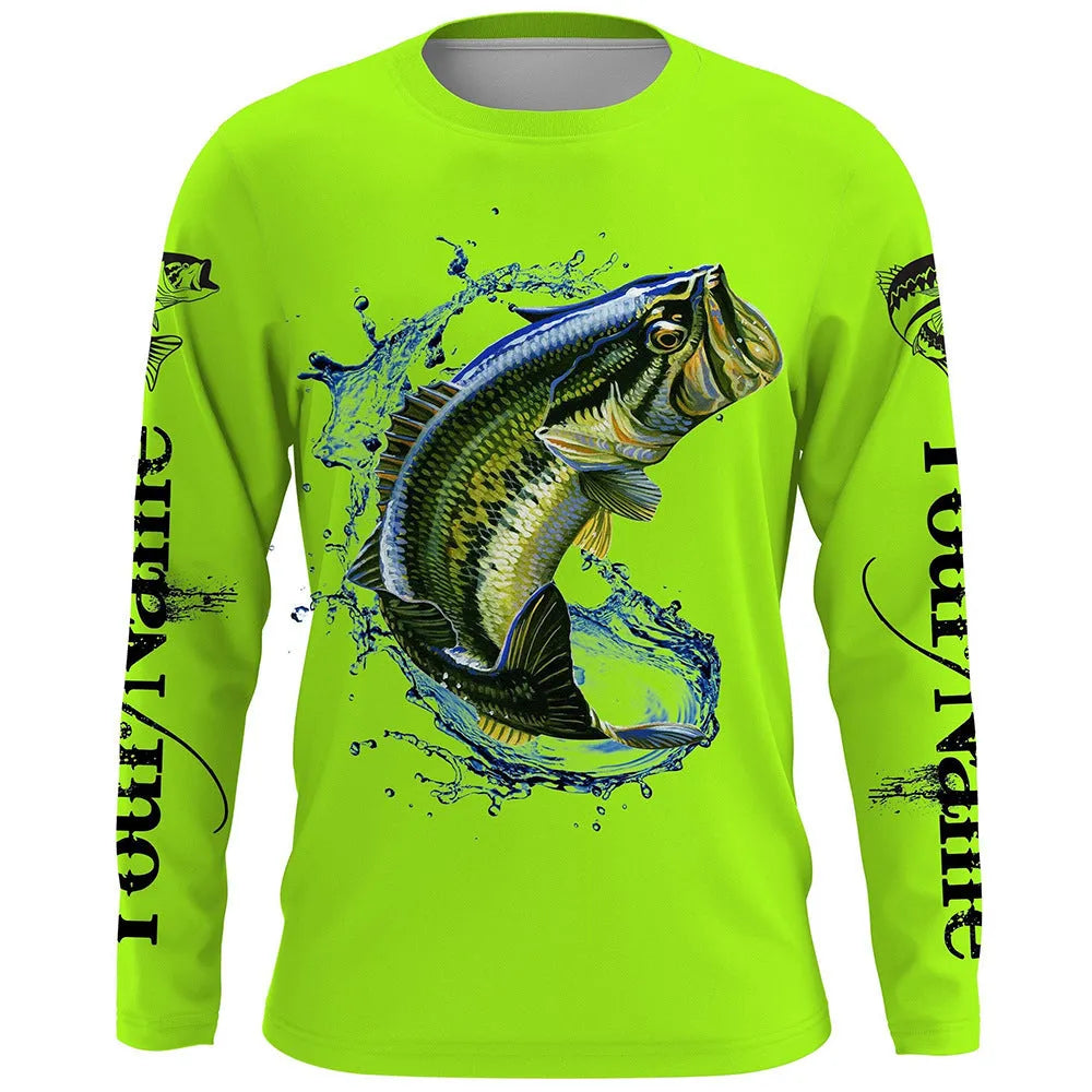 Men's fish printed long sleeve pullover top in milk silk fabric with round neck