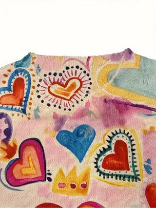 Men's loose fit digital printed polyester shirt with lapel collar showing vibrant artwork design