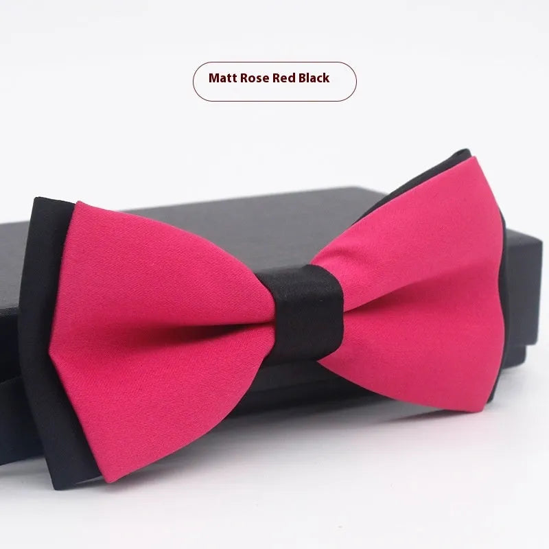 Solid colour flat head bow tie for formal wear in multiple colours including black, red, and blue.