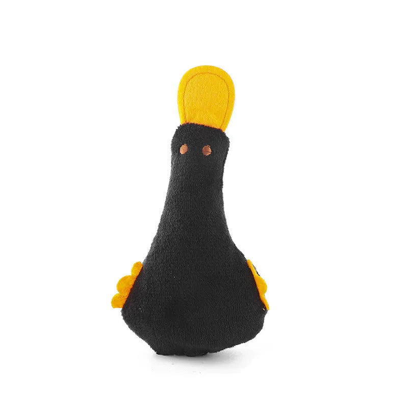 Colourful duck-shaped plush pet toy with catnip filling and squeaker sound for cats and dogs