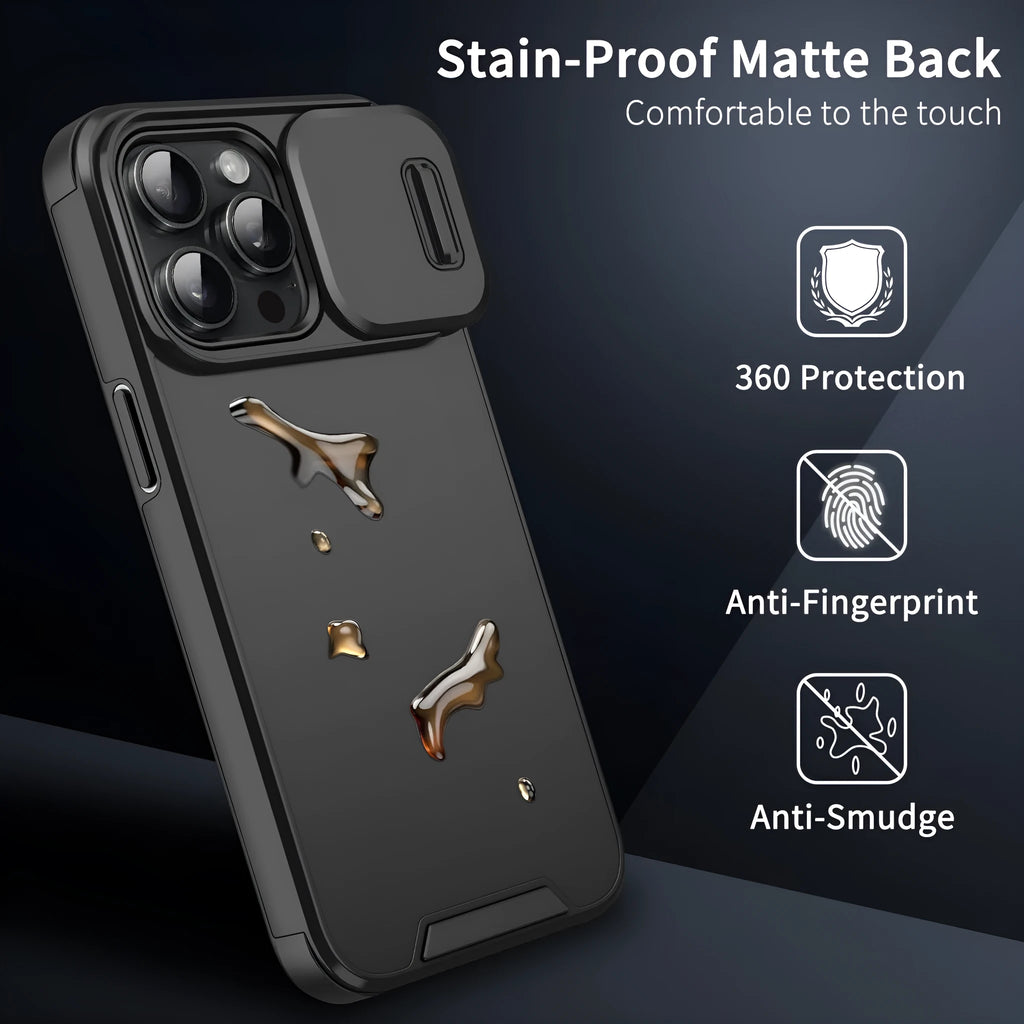Frosted TPU PC sliding window phone case in black, compatible with iPhone 14 Pro Max